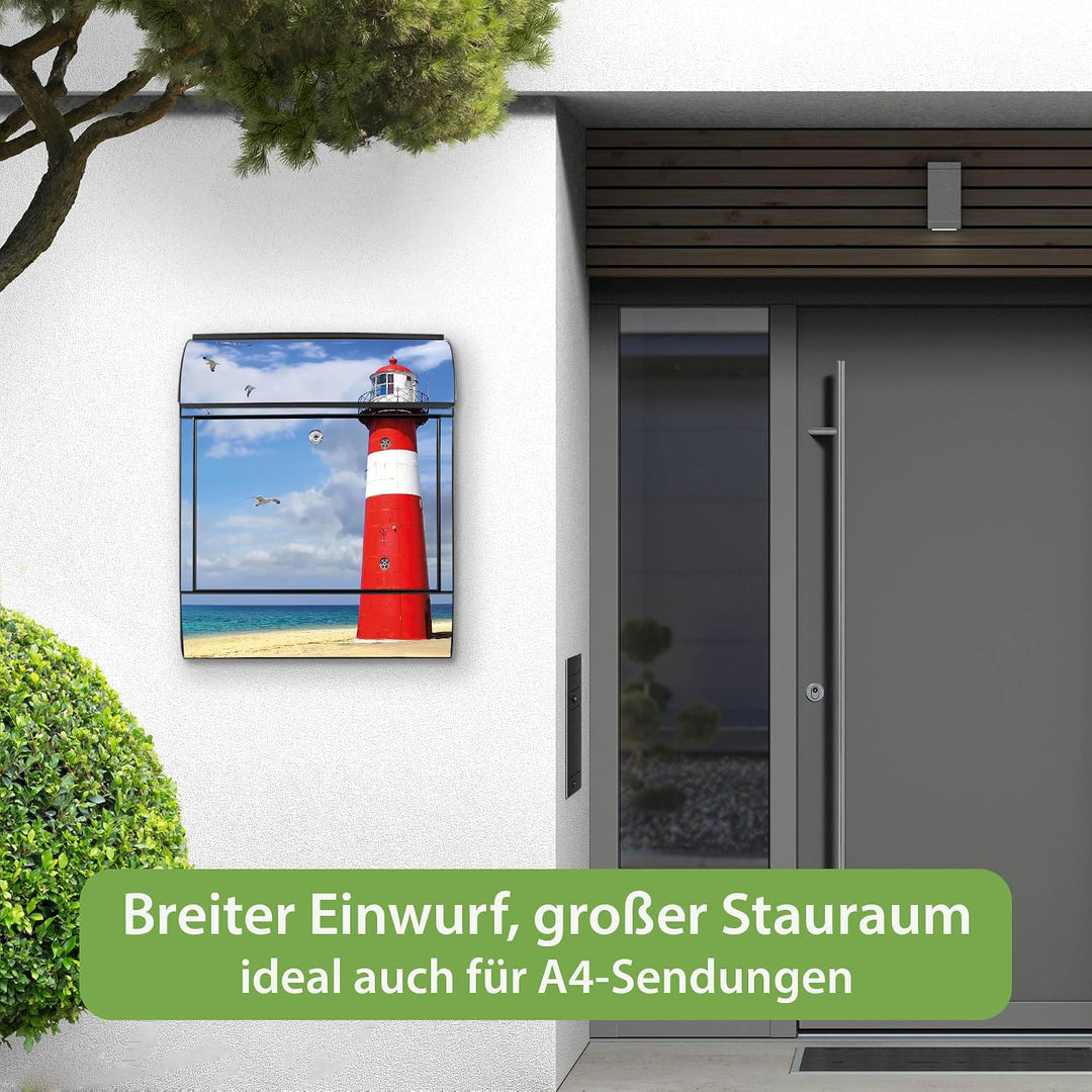 banjado® Design Briefkasten mit Motiv Leuchtturm Westkapelle 39x47x14cm &amp; 2 Schlüssel - Briefkasten