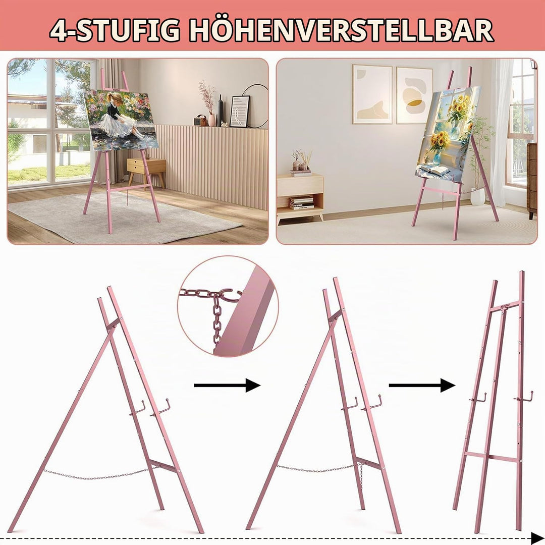 Staffeleiständer Rose, Staffelei für Schilder in Roségold mit verstellbarer Kette, höhenverstellbare