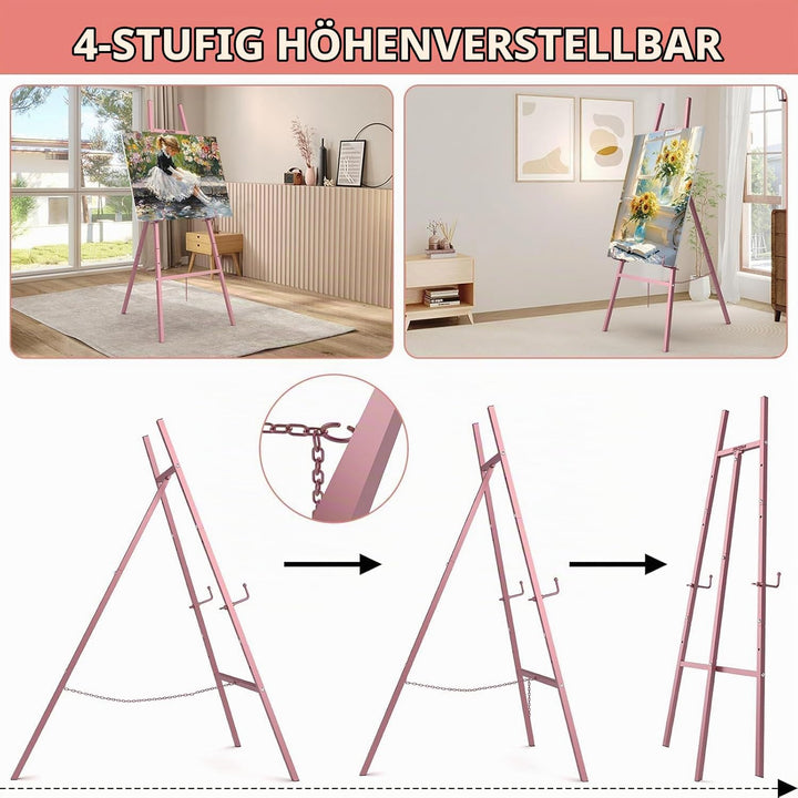 Staffeleiständer Rose, Staffelei für Schilder in Roségold mit verstellbarer Kette, höhenverstellbare