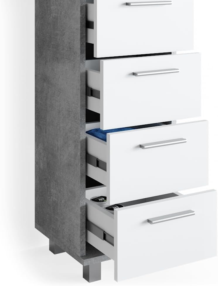 Vicco Badschrank Ilias, Beton/Weiss, 30 x 95 cm, Beton