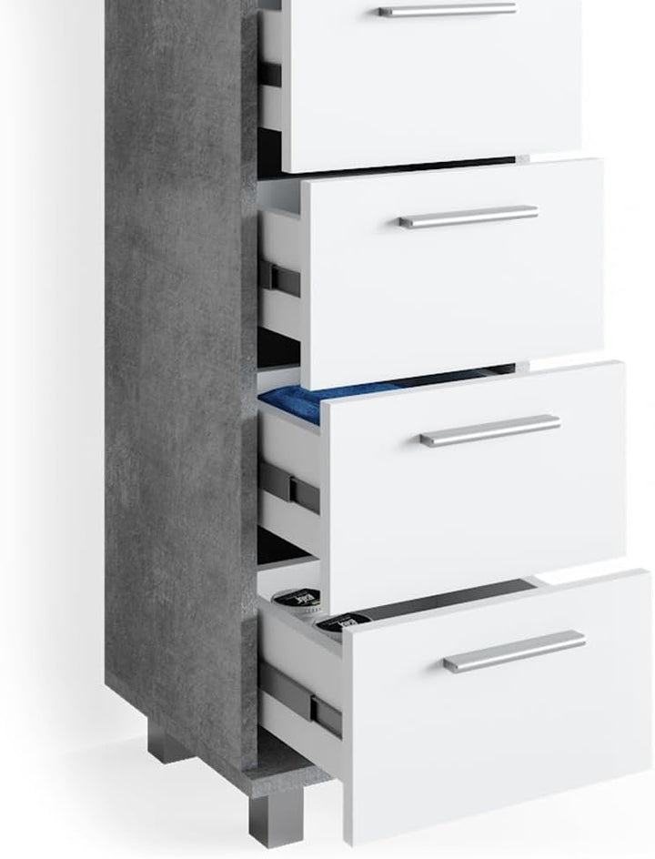 Vicco Badschrank Ilias, Beton/Weiss, 30 x 95 cm, Beton