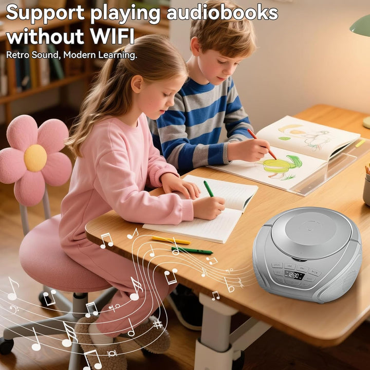 Gueray CD Player Tragbar Boombox Radio mit CD-Player CD Spieler mit Lautsprecher Display Unterstützu