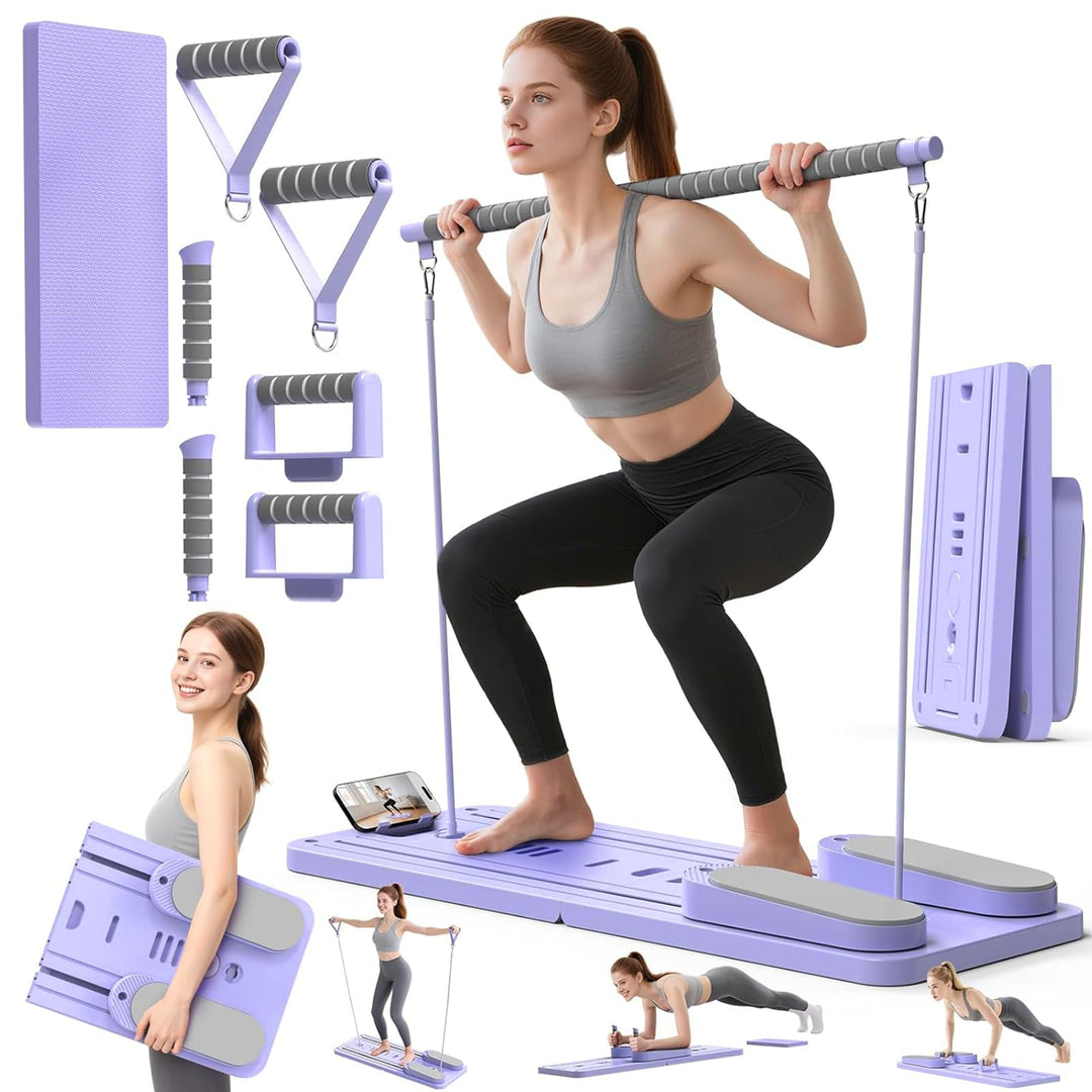 SPYLAVE Pilates Board Upgraded, 6-in-1 Faltbares Pilates Reformer Set für Zuhause, Multifunktionales