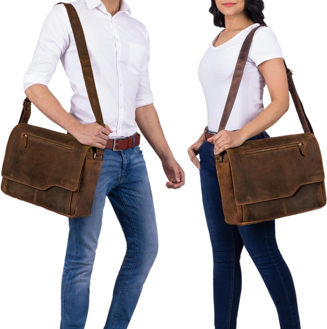 STILORD 'Marvin' Ledertasche Umhängetasche Modernes Vintage Design 15.6 Zoll Laptoptasche grosse Uni