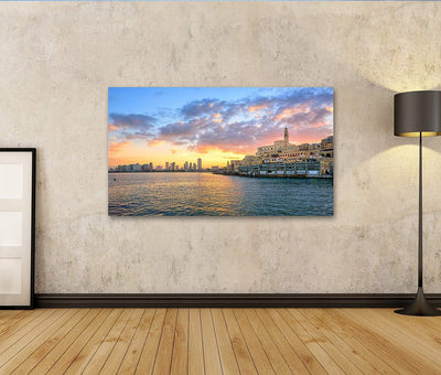 islandburner Bild auf Leinwand Altstadt Von Jaffa Und Die Moderne Skyline Von Tel Aviv City Auf Sonn