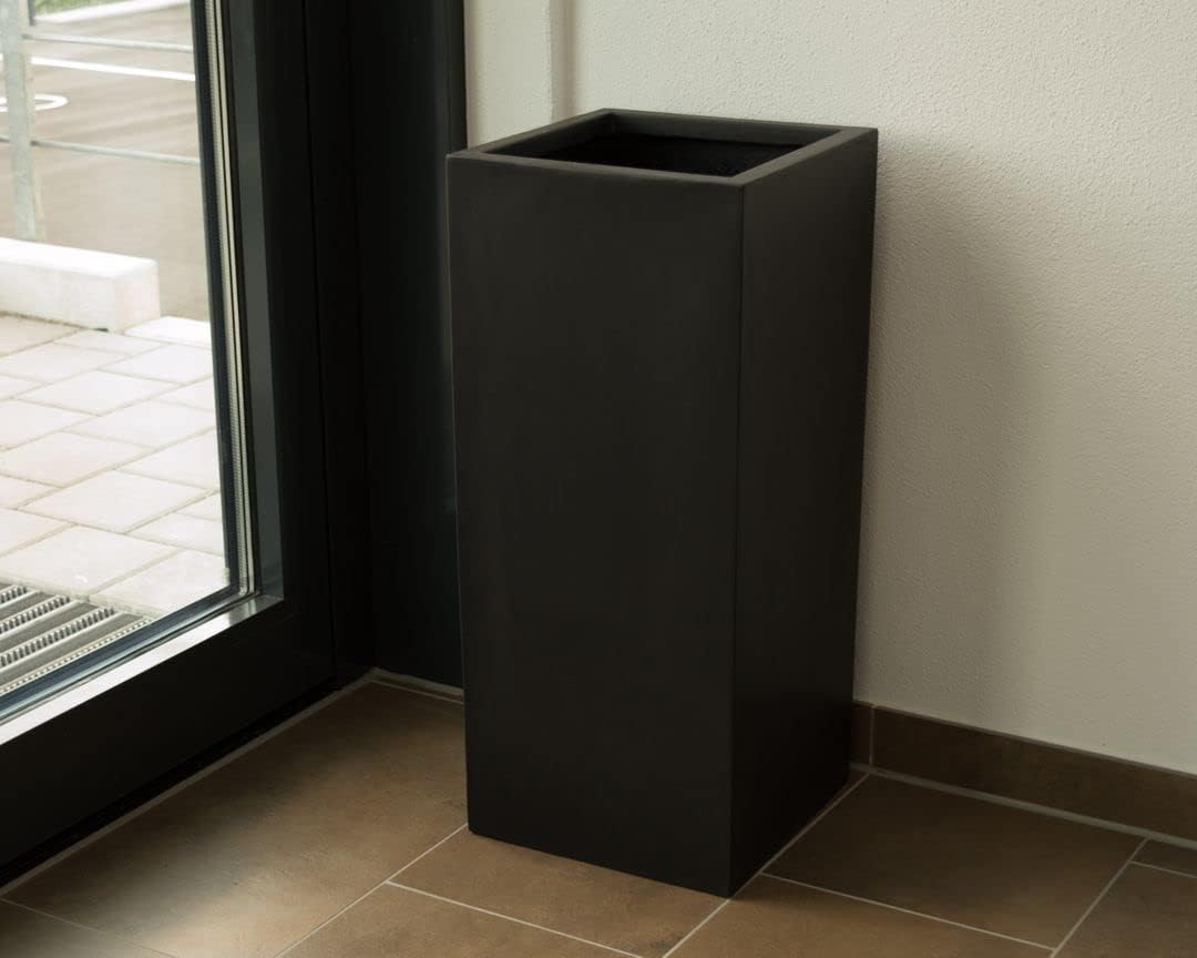 Pflanzkübel, Blumenkübel Fiberglas Säule 30x30x80cm elegant schwarz matt.