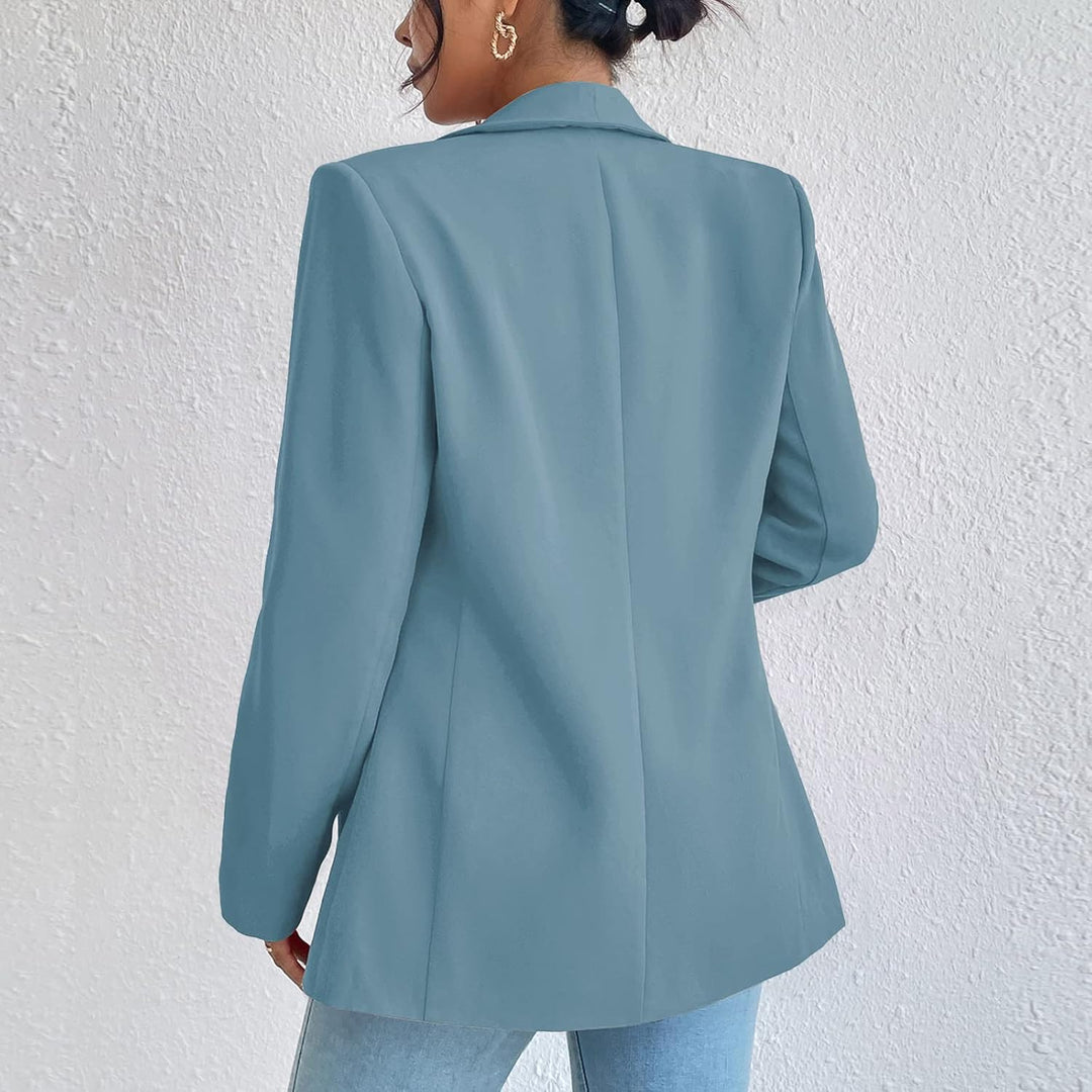 Damen Blazer Langer Casual Open Front Blazer Arbeit Büro Jacken mit Taschen Hellblau L, Hellblau L