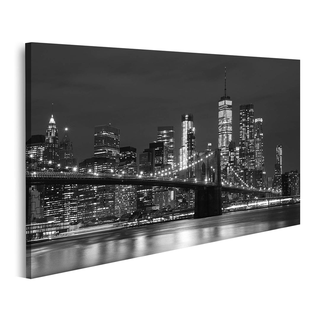 islandburner Bild auf Leinwand Brooklyn Bridge Downtown Wolkenkratzer New York Schwarz Weiss Bilder