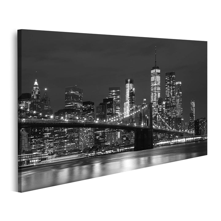 islandburner Bild auf Leinwand Brooklyn Bridge Downtown Wolkenkratzer New York Schwarz Weiss Bilder
