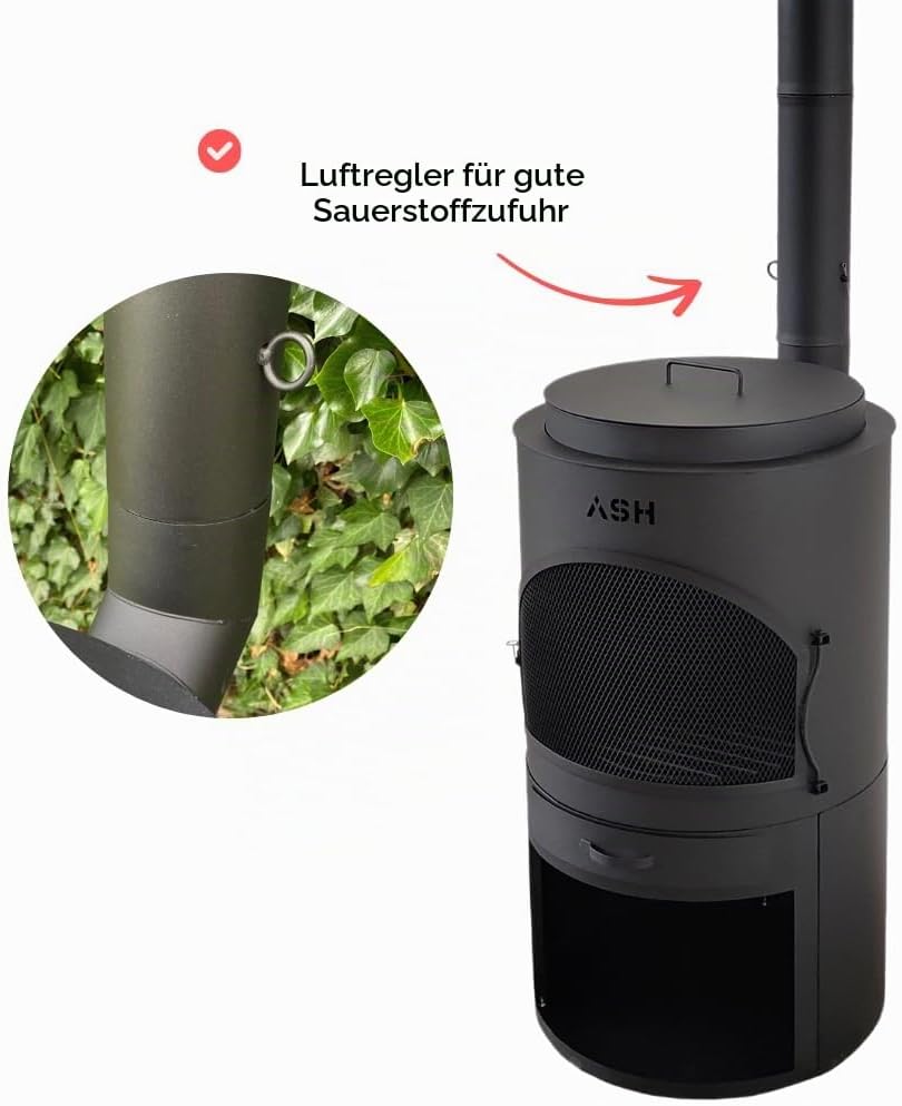 Terrassenofen - Gartenofen - Grill - Terrassenofen - Gartenkamin mit Grill - Schwarz