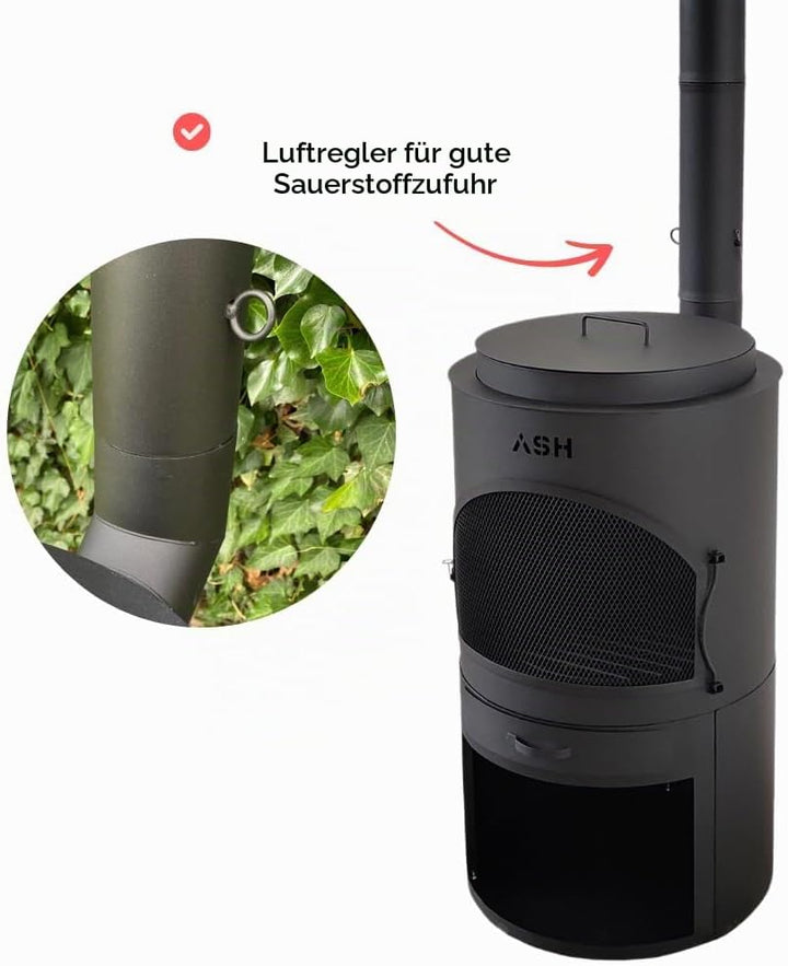 Terrassenofen - Gartenofen - Grill - Terrassenofen - Gartenkamin mit Grill - Schwarz