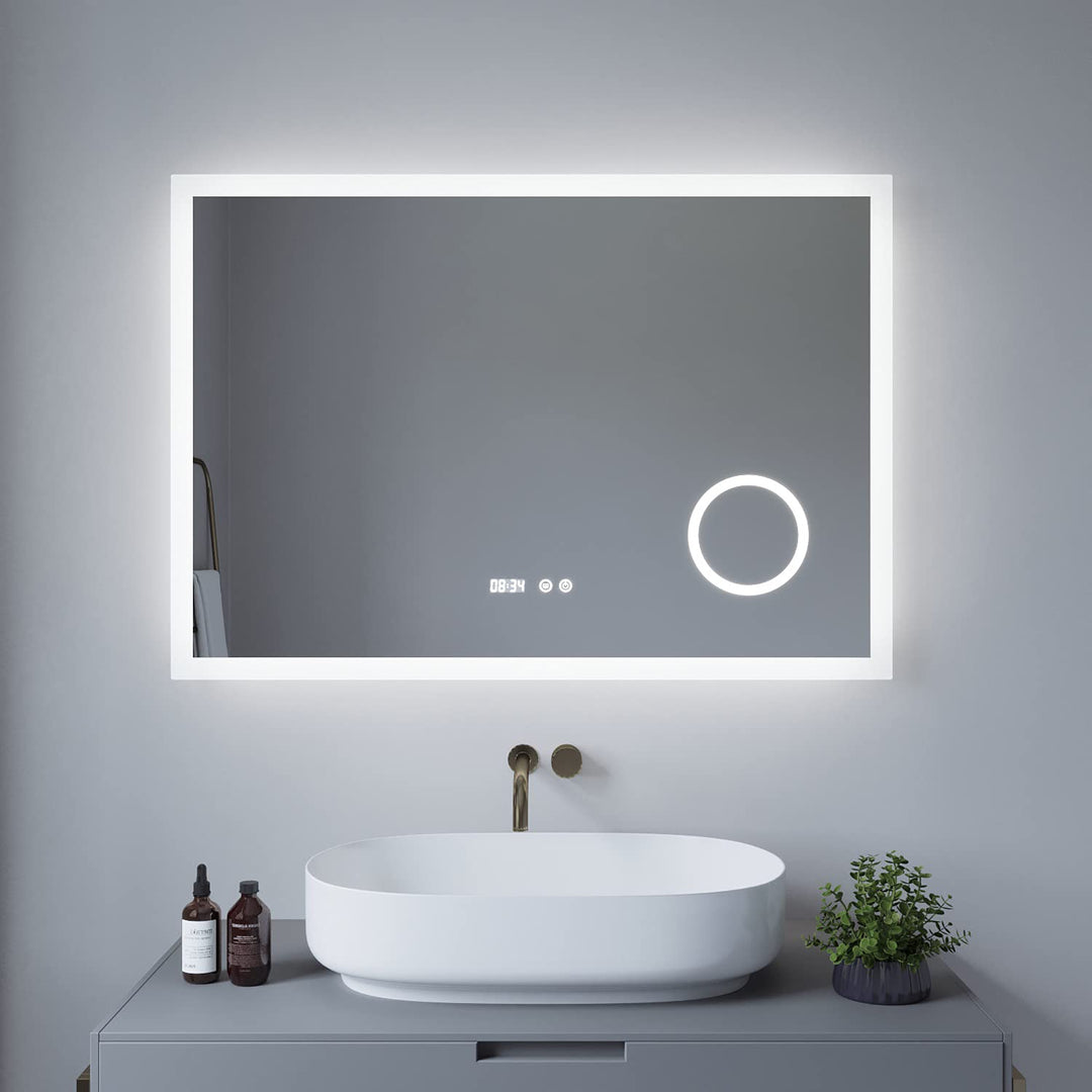 AQUABATOS® 100x70 cm Badspiegel mit Beleuchtung badezimmerspiegel Lichtspiegel LED Wandspiegel, Touc