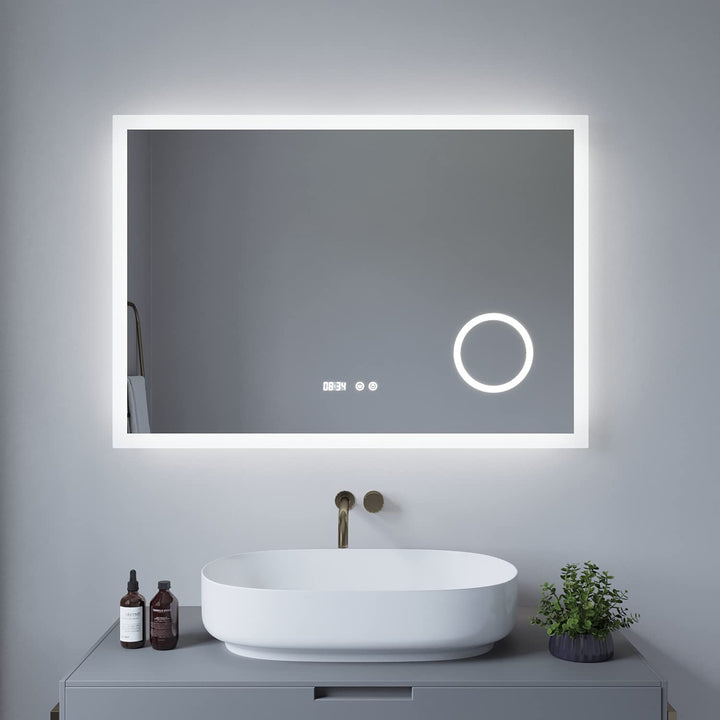 AQUABATOS® 100x70 cm Badspiegel mit Beleuchtung badezimmerspiegel Lichtspiegel LED Wandspiegel, Touc