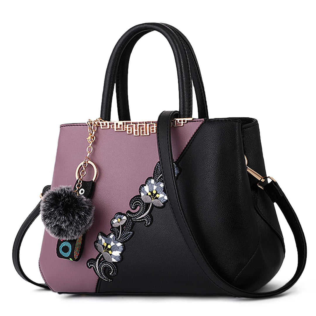 DIRRONA Handtasche Damen Gross – Umhängetasche & Tote Bag mit Blumenstickerei und Pom-Pom-Dekoration