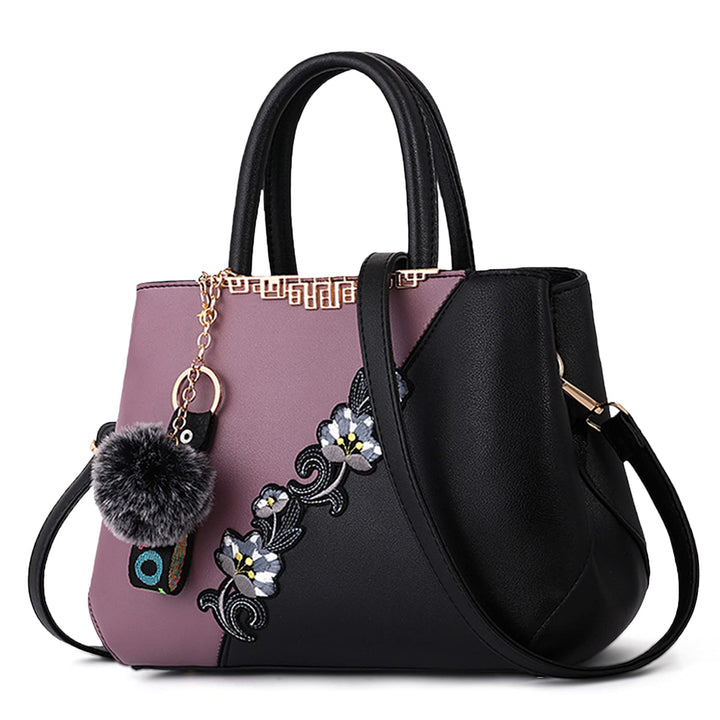 DIRRONA Handtasche Damen Gross – Umhängetasche & Tote Bag mit Blumenstickerei und Pom-Pom-Dekoration