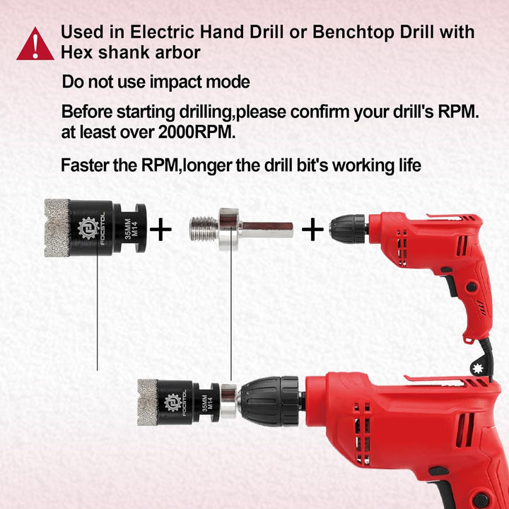 FOCSTOL Diamant Fliesenbohrer Set - 6/8/10/25/35/50/68mm+10mm Fingerfräser+50mm Fasenbohrer+Sechskan