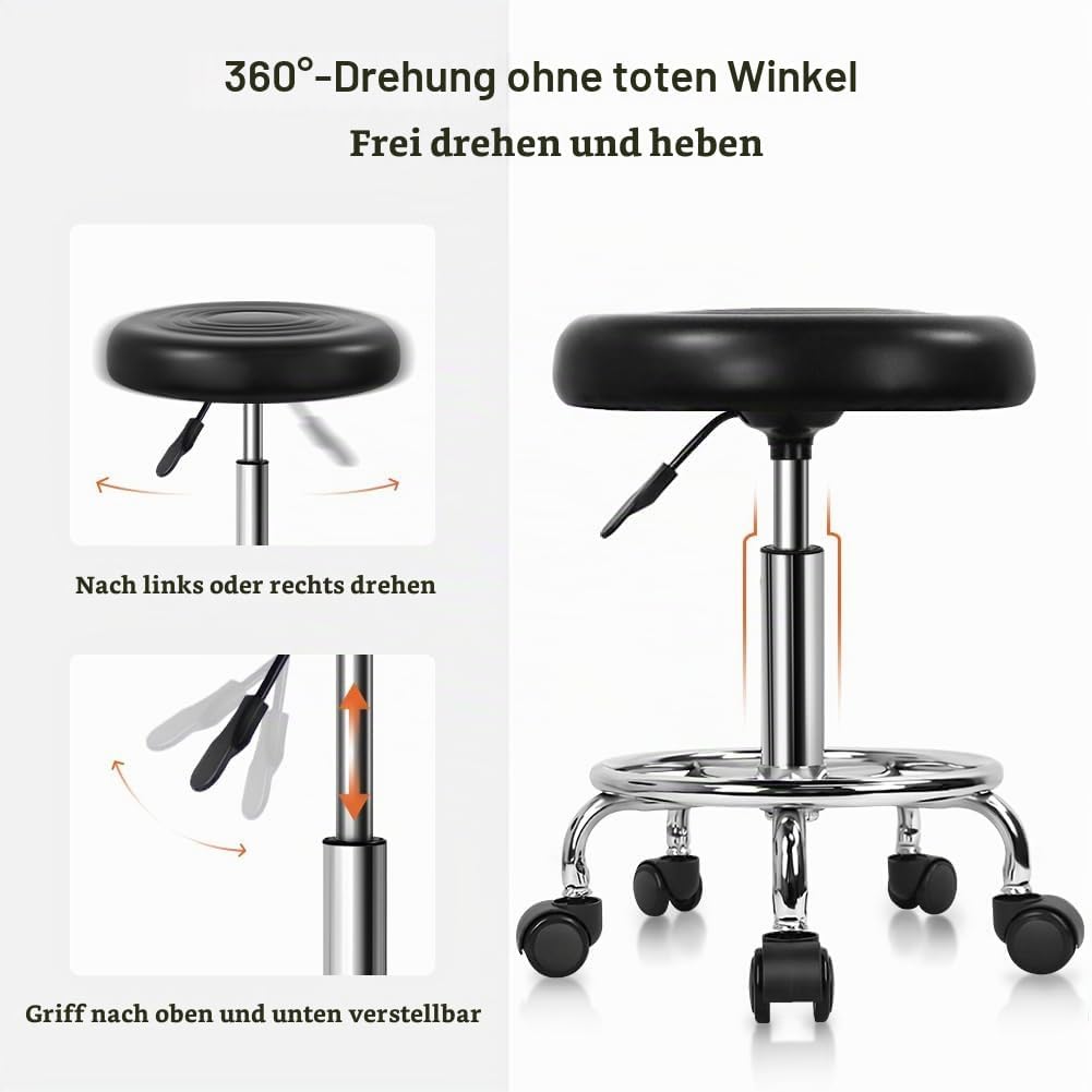 KKTONER Rollhocker höhenverstellbar 49-64cm mit Fussstütze drehbar aus Kunstleder Schwarz