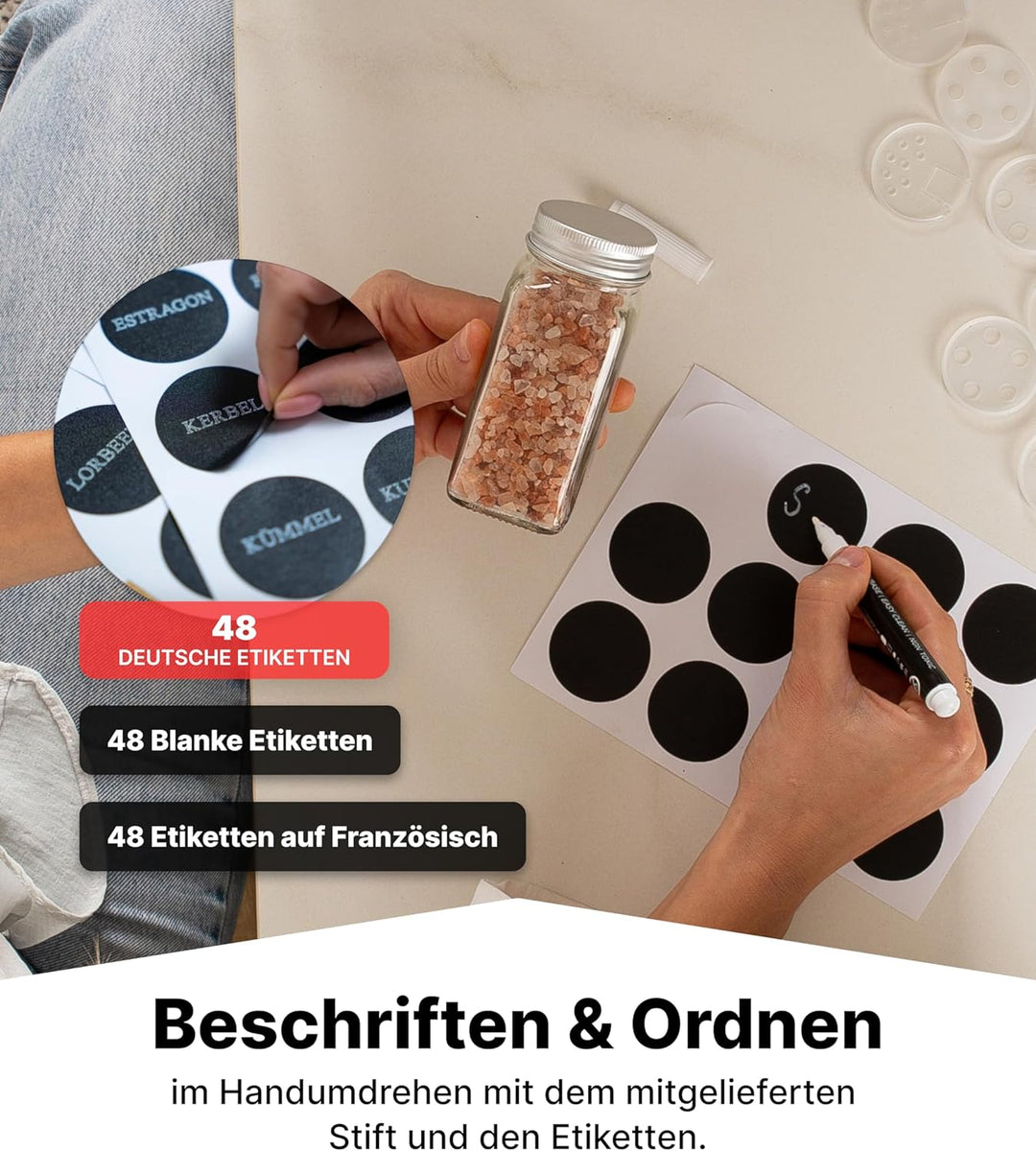 Deco haus Gewürzregal mit Gewürzgläser - 3 stufiges Metall Regal - Küchen Organizer Set, Gewürzregal