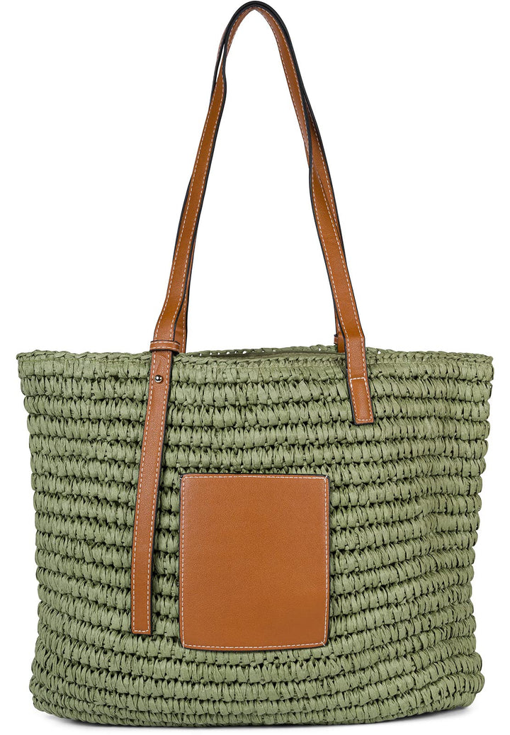 styleBREAKER Damen Korbflecht Schultertasche aus Papierstroh, Strandtasche mit langen Henkeln, Flech