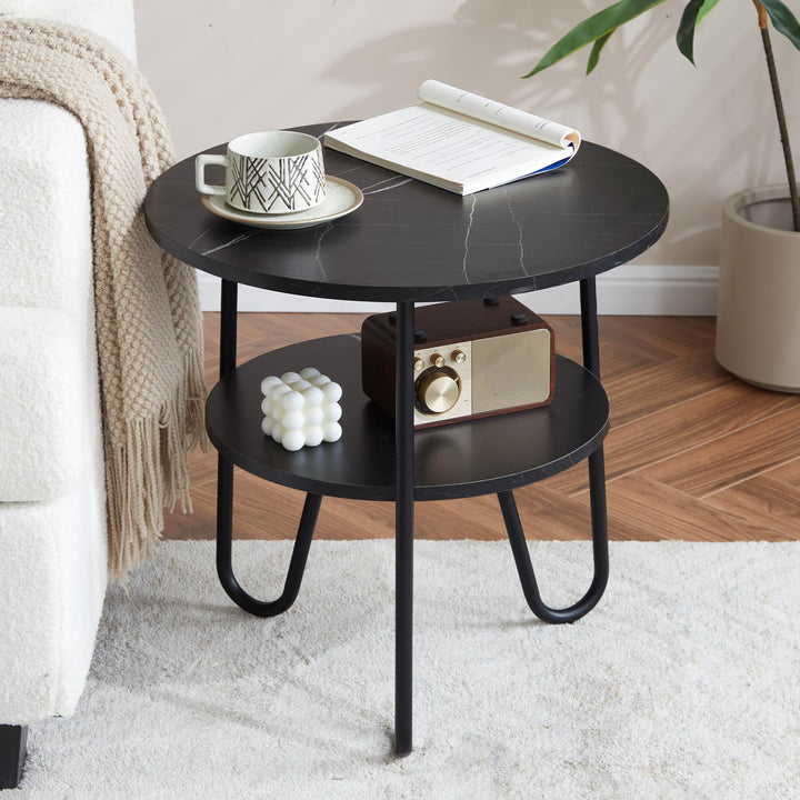 Mingone Couchtisch Rund Beistelltisch 2 Ablagen Sofatisch Modern mit Stauraum Kleiner Tisch für Wohn