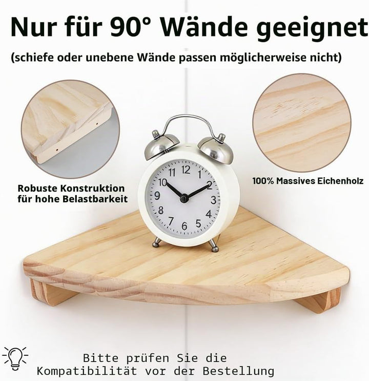 Eckregal Hängeregal,2er-Set 18cm Eiche Massivholz Eckregal runde Enden Wandregal Holz Vintage Landha
