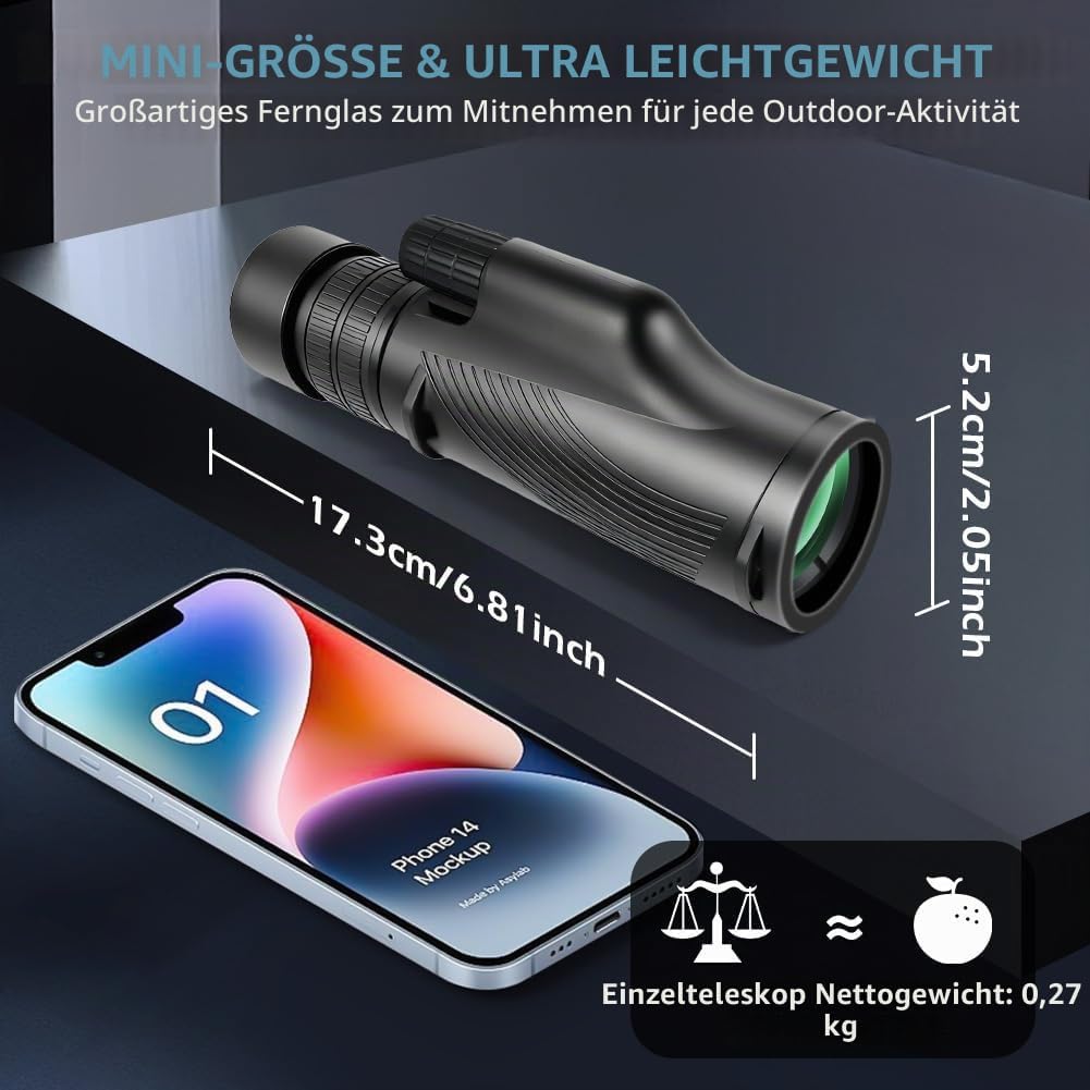 Monokulares Teleskop, 10x30 Zoom Monokular Teleskop für Erwachsene mit BAK4-Prisma, FMC-Objektiv und