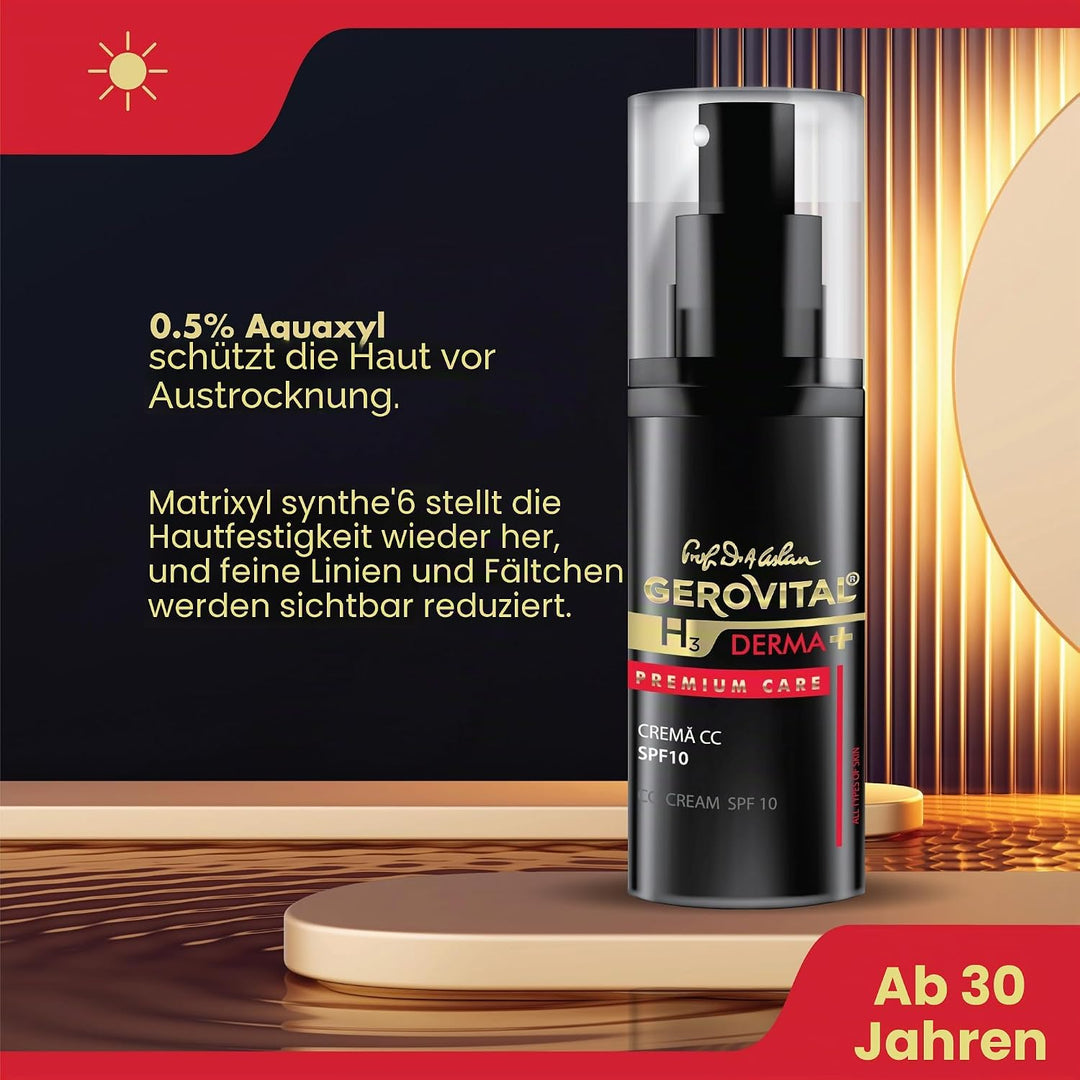 CC Creme mit Lichtschutzfaktor 10 für das Gesicht, an die Haut anpassbarer Farbton, spendet Feuchtig