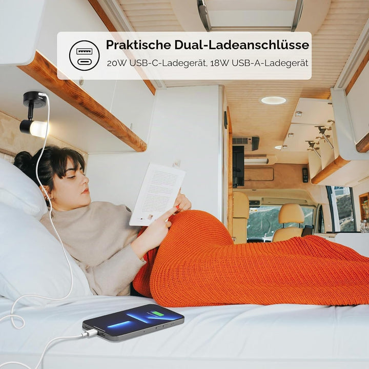 acegoo 12V Leselampe Wohnmobil LED Dimmbar Bett Lampe mit USB-Schnellladegerät, Acryl Spot 24VDC für