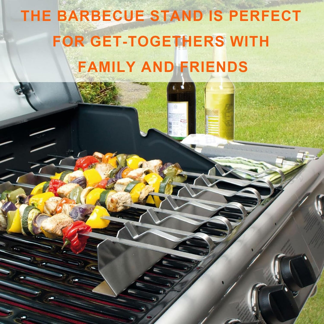 4 Stück Grill Spiesse Rack, Edelstahl Spiesse Halte, BBQ Halterung für 6 Spiesse, BBQ Grillen Zubehö