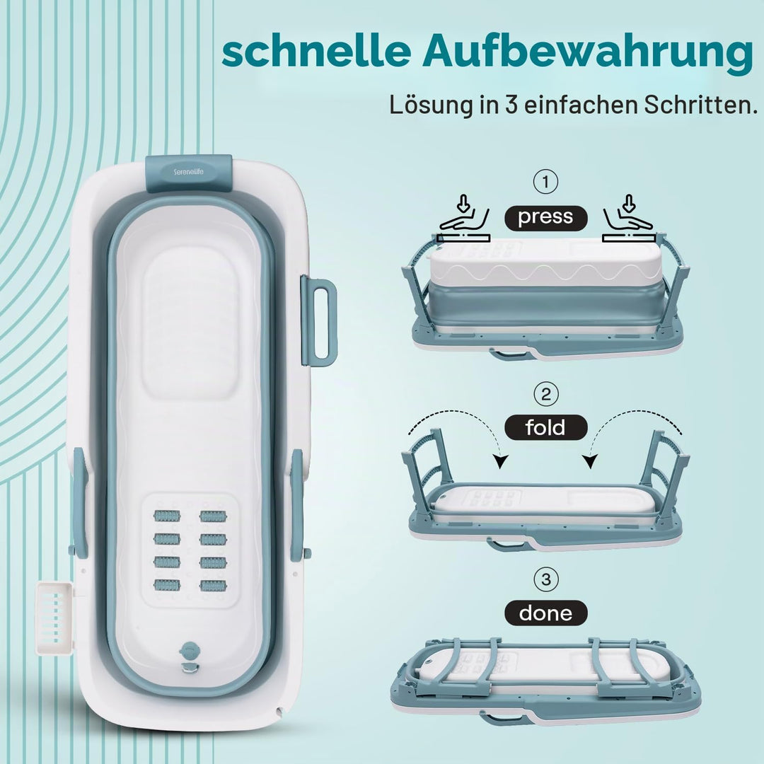 SereneLife Faltbare Badewanne Erwachsene 150 cm – Mobile Klappbare Badewanne für Dusche mit Deckel u