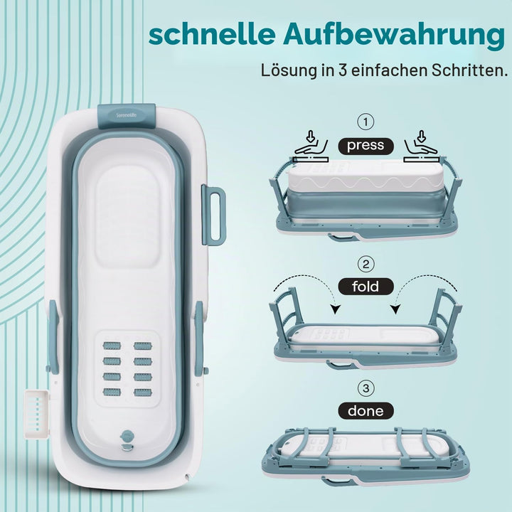 SereneLife Faltbare Badewanne Erwachsene 150 cm – Mobile Klappbare Badewanne für Dusche mit Deckel u
