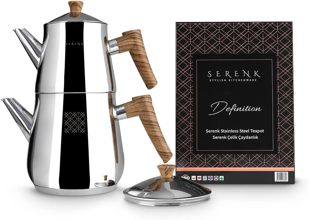 Serenk Definition Teekanne, Edelstahl, polierte Aussenseite, Kapselboden, 2,0 L Silber/Holzfarbe, Si