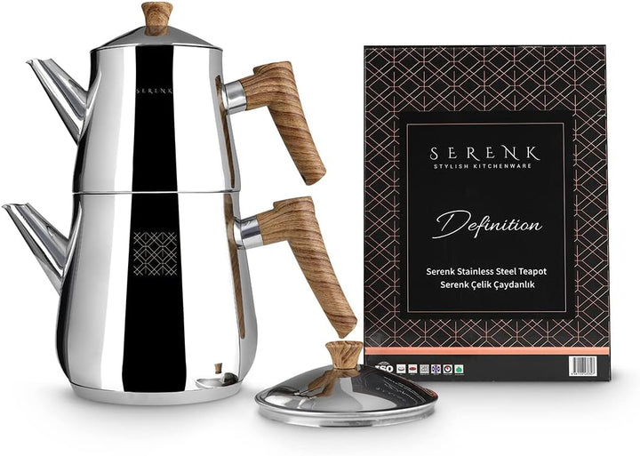 Serenk Definition Teekanne, Edelstahl, polierte Aussenseite, Kapselboden, 2,0 L Silber/Holzfarbe, Si