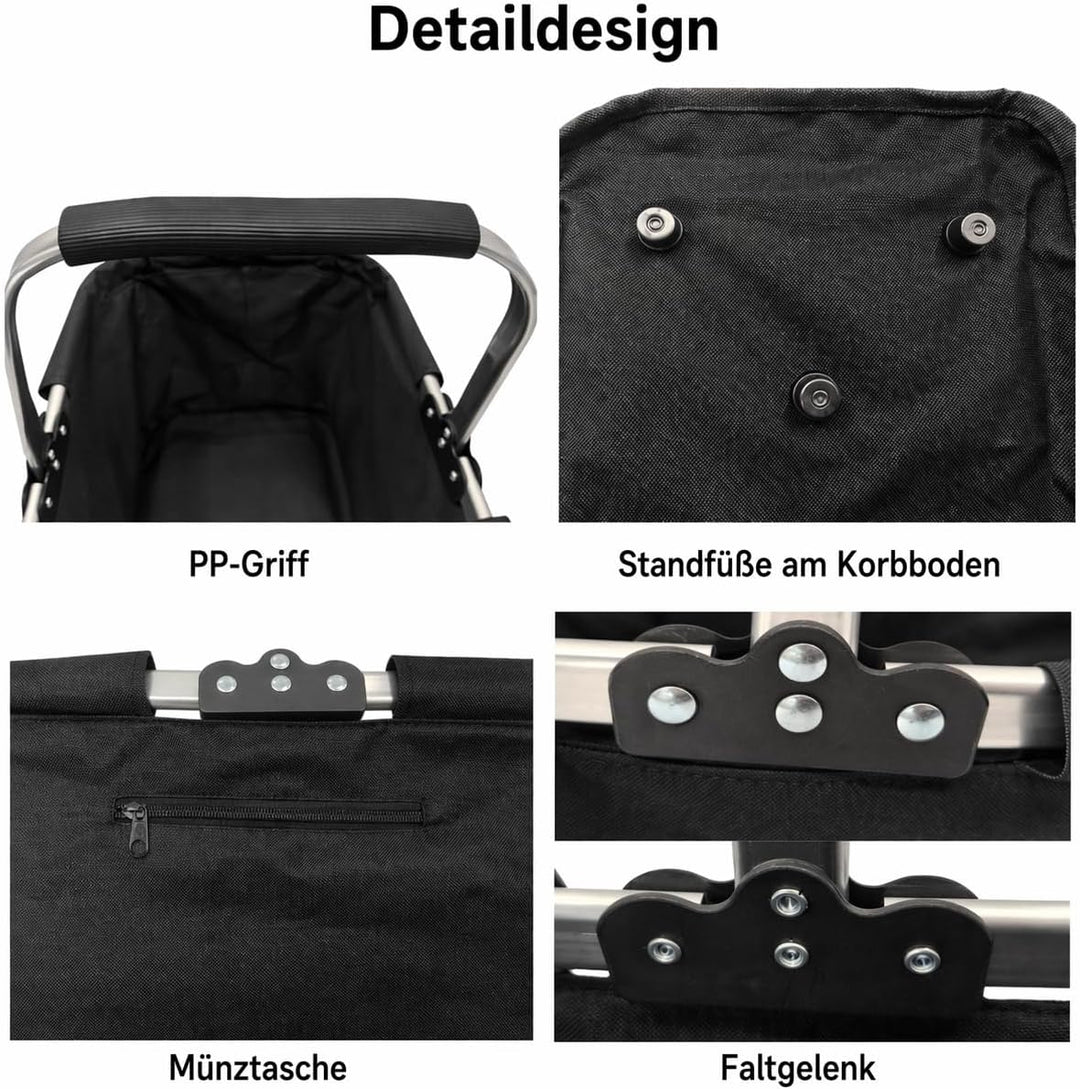30L Faltbarer Einkaufskorb, Stabiler Klappkorb mit gepolstertem Aluminiumgriff, verstärktem Boden un