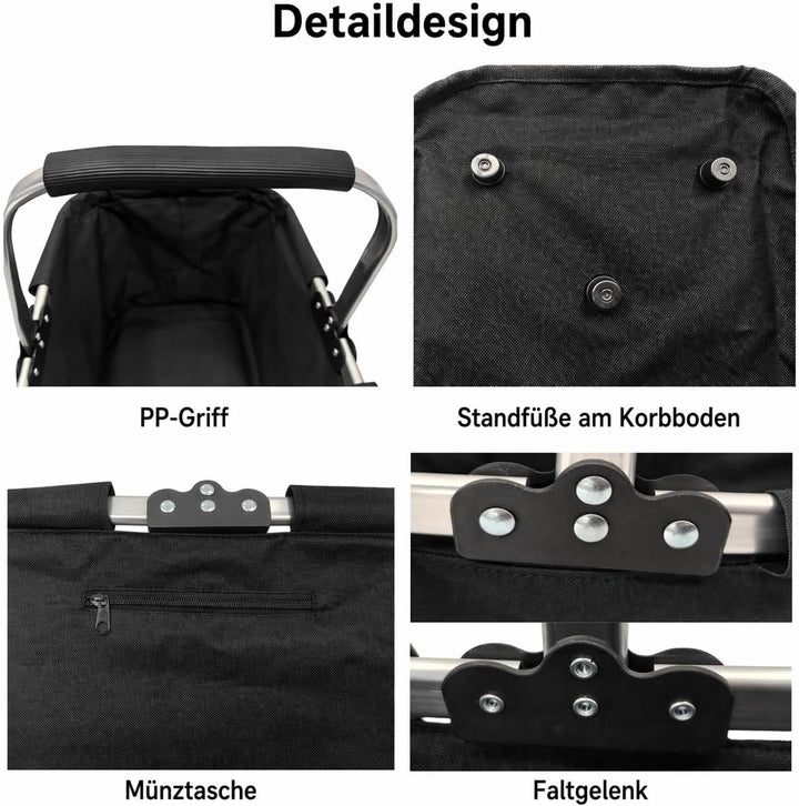 30L Faltbarer Einkaufskorb, Stabiler Klappkorb mit gepolstertem Aluminiumgriff, verstärktem Boden un