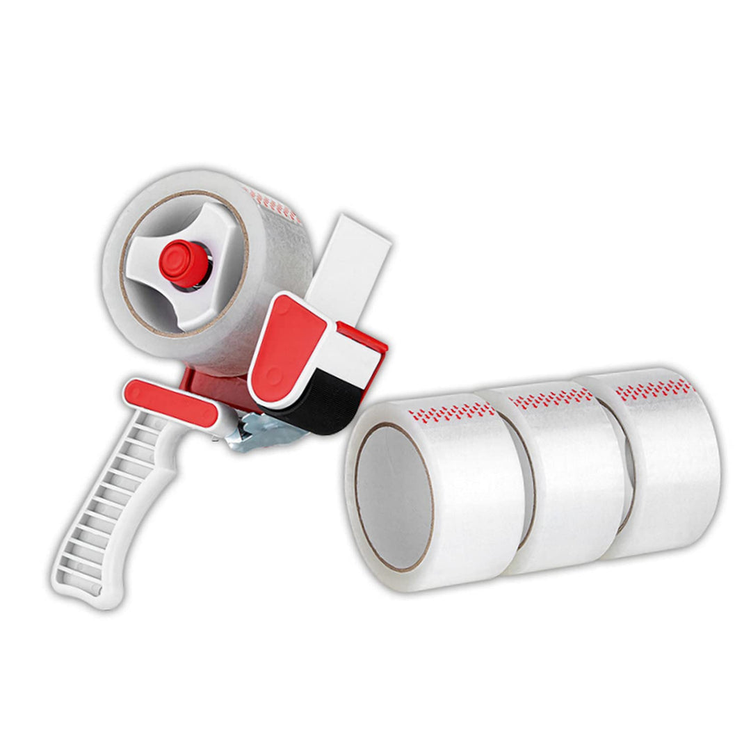 Paketbandabroller Set 5-teilig - Paketbandabroller + 4 Rollen Paketband 50mm breit ca. 66m lang klar