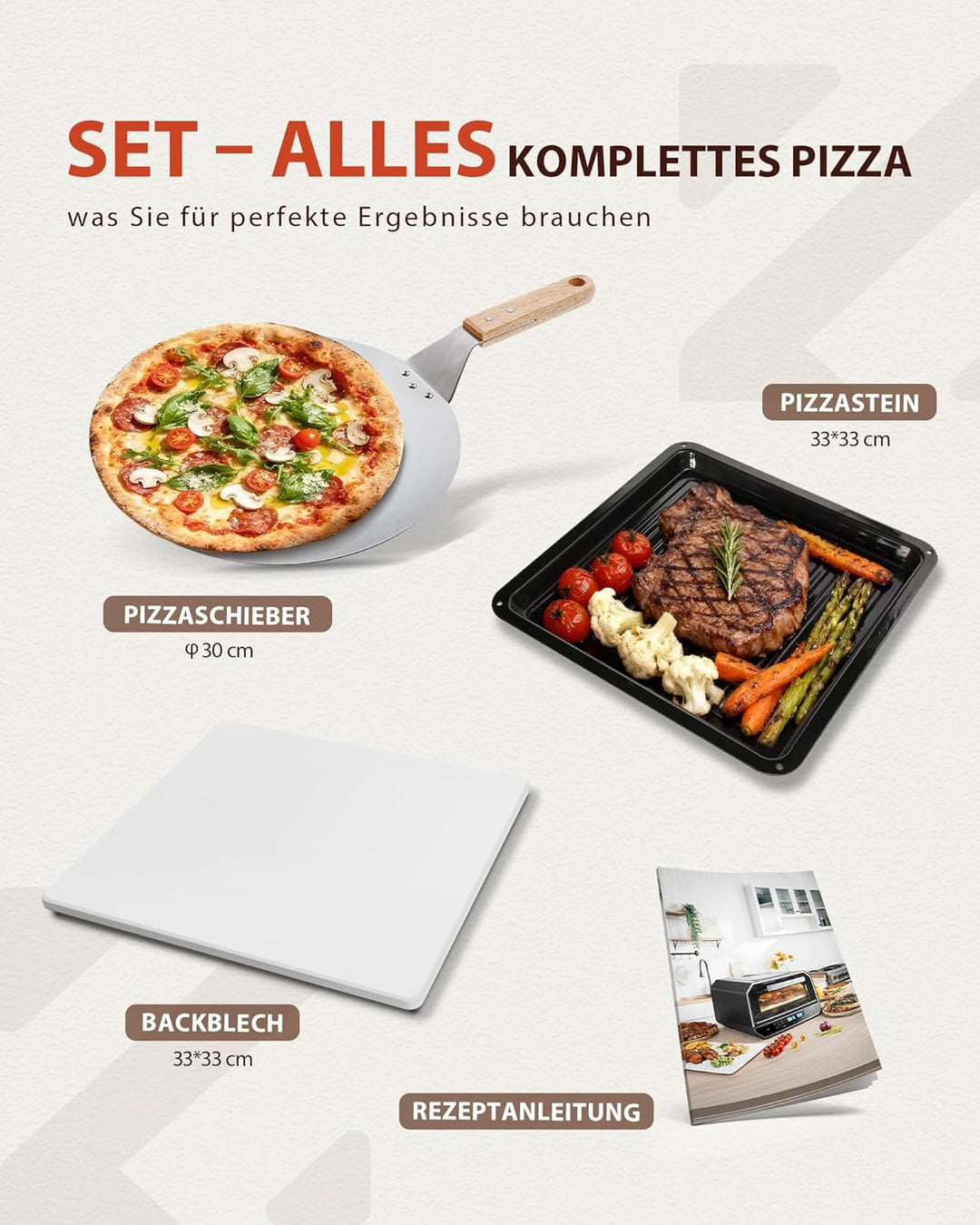 ZACHVO Pizzaofen Elektrisch, bis 450°C für 90-Sekunden-Neapolitanische Pizza, 13 Programme (6 Pizza-