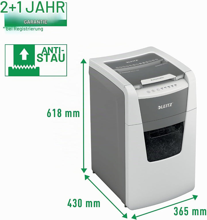 Leitz IQ Autofeed Office Mikroschnitt Aktenvernichter P5, 150 Blatt, 44l-Abfallbehälter, Weiss, 8014