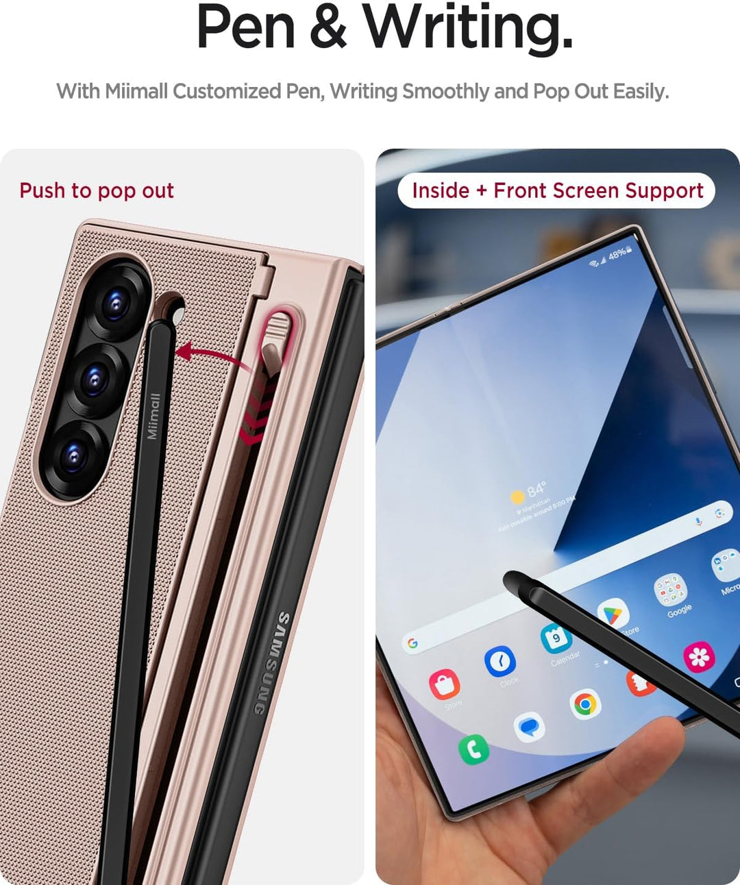 Miimall Kompatibel mit Samsung Galaxy Z Fold 6 Hülle mit S-Pen Holder, [Anti-SPY Displayschutz] Ultr