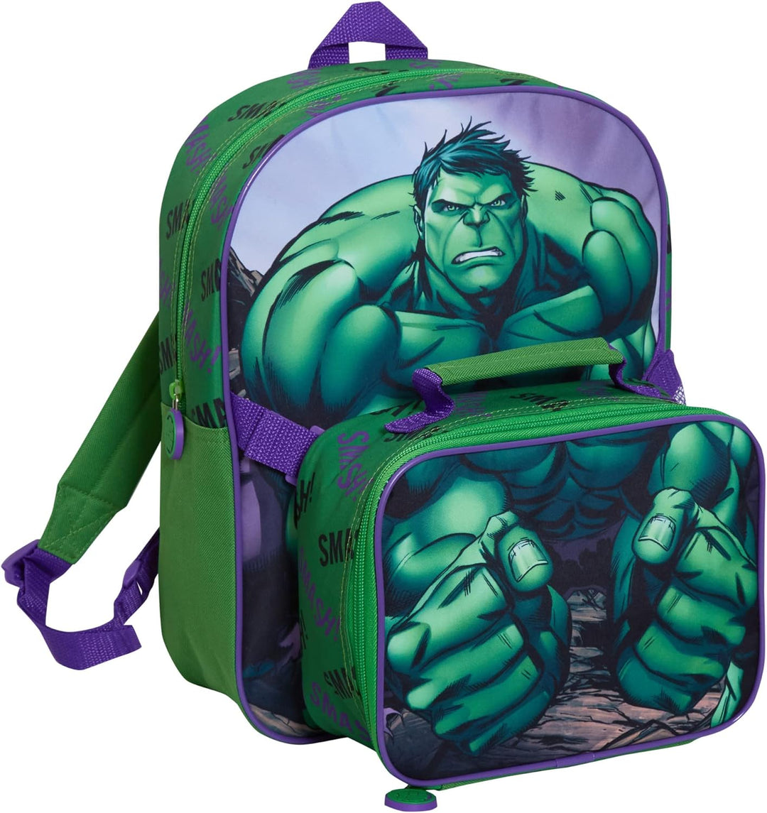 The Hulk Rucksack mit Lunchtasche für Kinder, Marvel Schultasche, 2-teilig, passendes isoliertes Lun