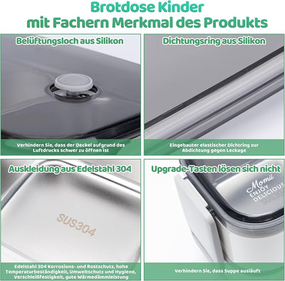 Premium Lunchbox Erwachsene und Kinder inkl. Tragetasche und Besteck Bento box Edelstahl mit Fächern