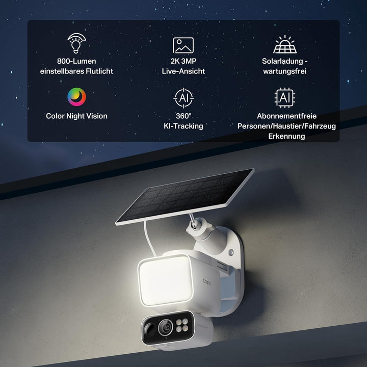 Tapo C615F KIT 360° Flutlichtkamera | Solar Überwachungskamera Aussen mit Akku | 2K 3MP | KI-Erkennu