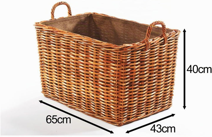 Holztrage Holzkorb für Kaminholz - Rattan Lacak mit abnehmbarem Leinenstoff