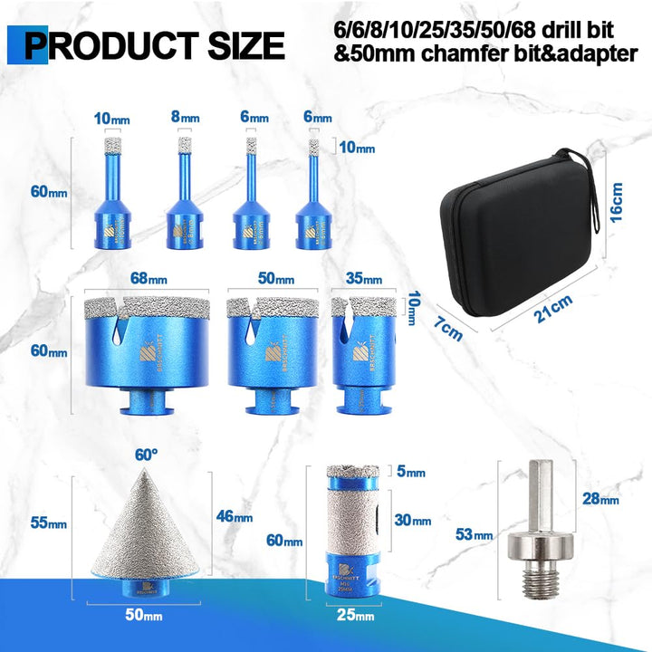Diamantbohrer Fliesenbohrer Set - BRSCHNITT Diamantbohrer & 25Diamant Fingerfräser-50mmFasenbohrer e