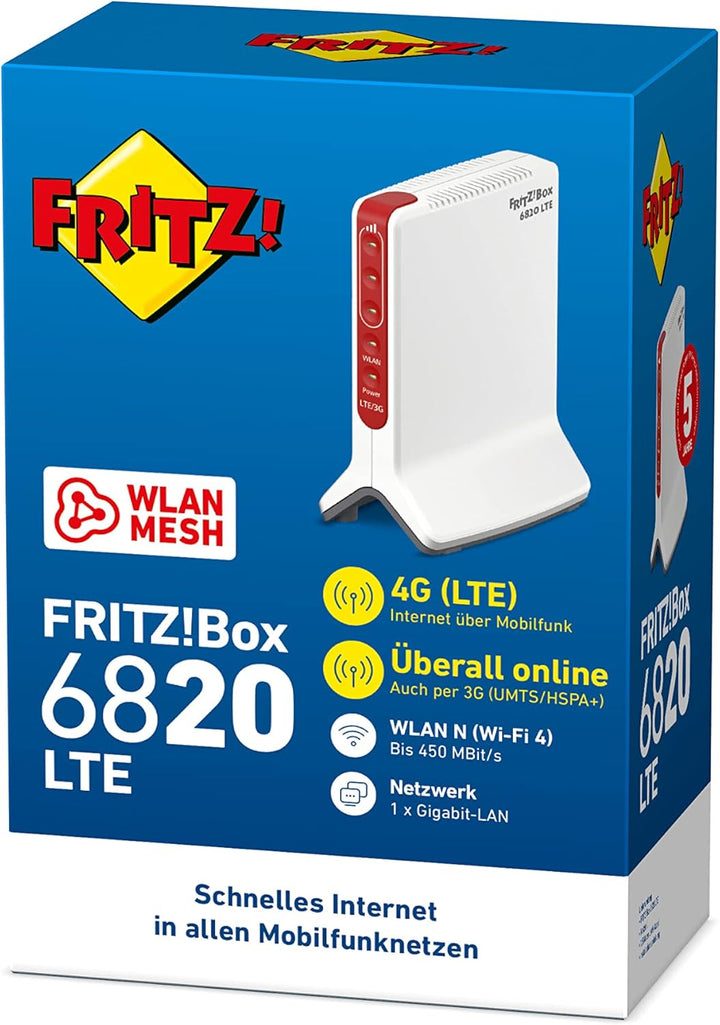 AVM Fritz!Box 6820 LTE (LTE (4G) und UMTS (3G), WLAN N bis 450 MBit/s, 1 x Gigabit-LAN, geeignet für