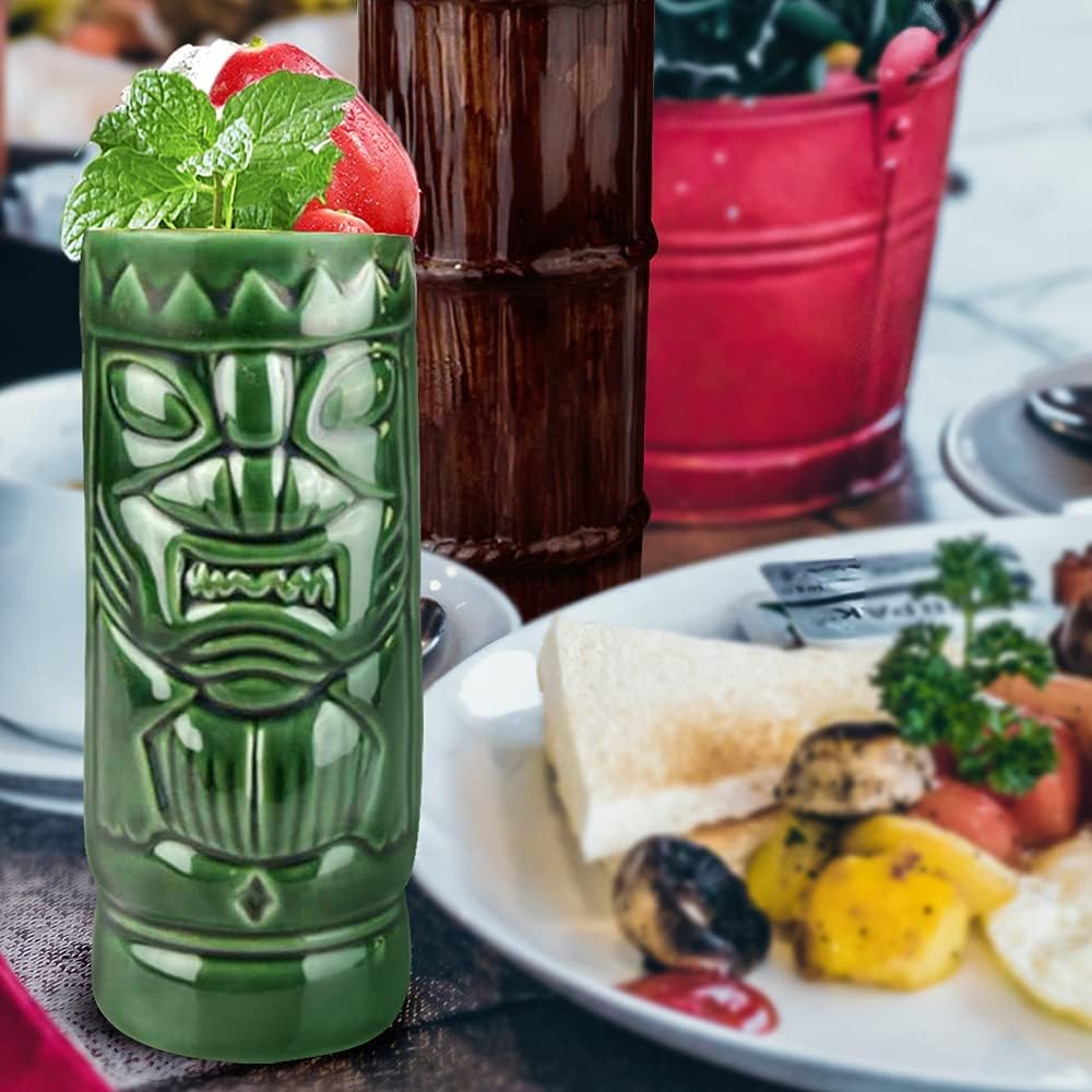 Tiki-Gläser für Cocktails, Tiki-Tassen, 4 Stück, grosse Keramik-Tiki-Becher, tropische Hawaii-Party,