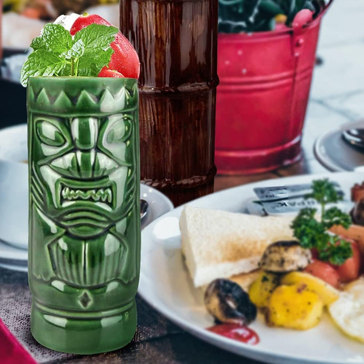 Tiki-Gläser für Cocktails, Tiki-Tassen, 4 Stück, grosse Keramik-Tiki-Becher, tropische Hawaii-Party,