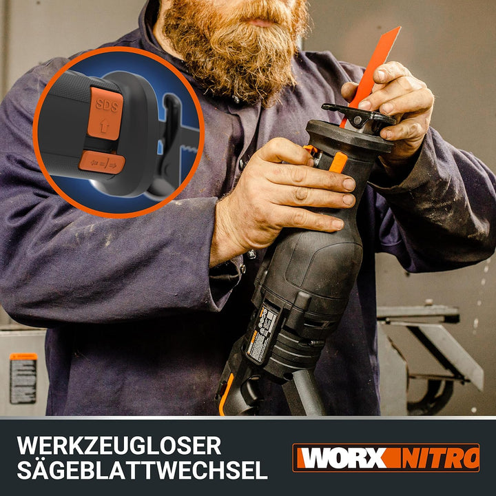 WORX WX516 Akku Säbelsäge 20V, bürstenloser Motor, mit 4000 mAh PowerShare Akku und Ladegerät, Schne