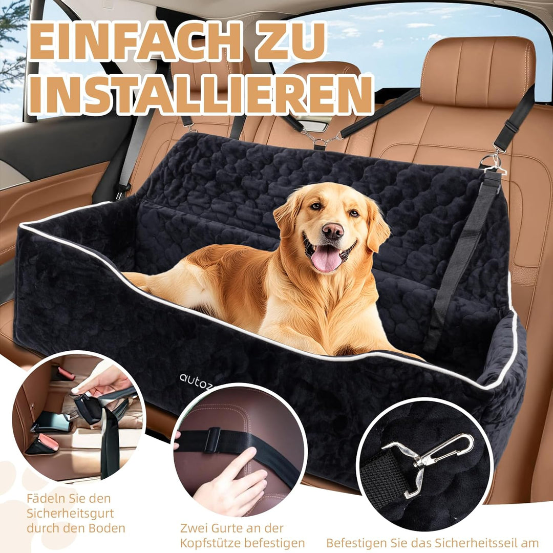 Hunde Autositz für mittlerer grosse Hunde, Abnehmbarer Hundesitz Auto bis zu 54kg mit 2 Sicherheitsl
