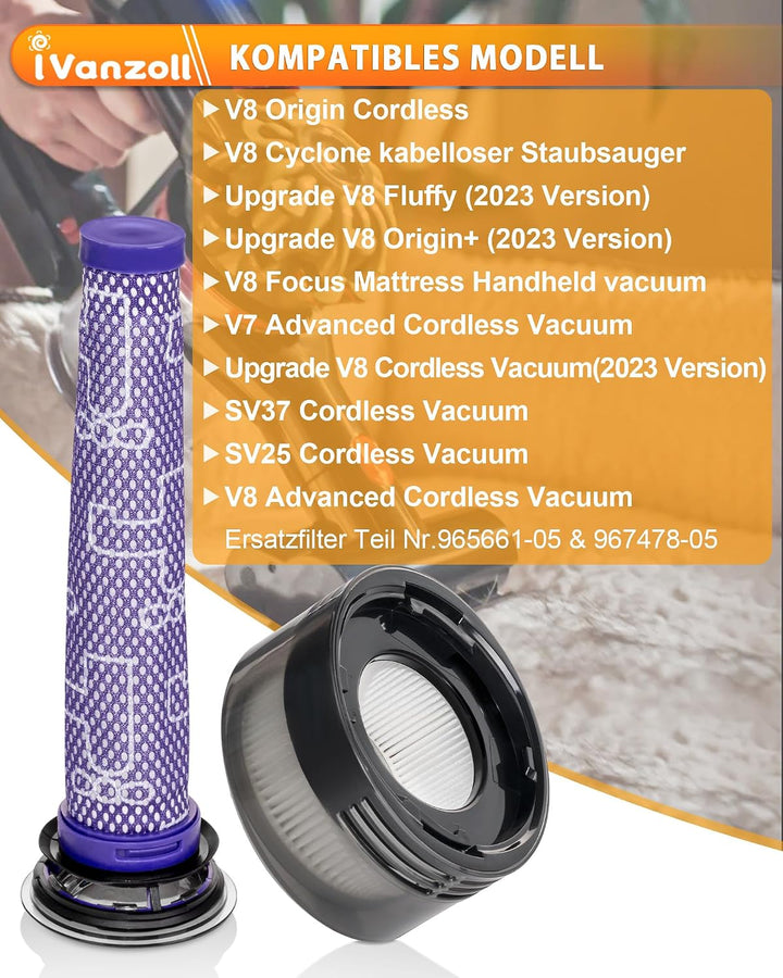 Filter Set für Dyson V8 Cyclone V8 Focus Mattress V8 Advanced Staubsauger | Kompatibel mit V8 origin